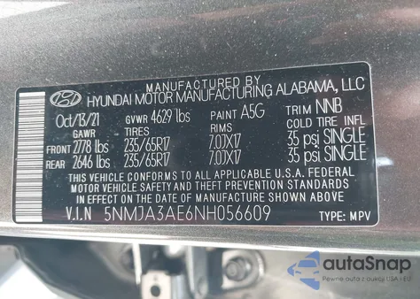 2022 Hyundai Tucson Se z USA, uszkodzony, nr VIN 5NMJA3AE6NH056609